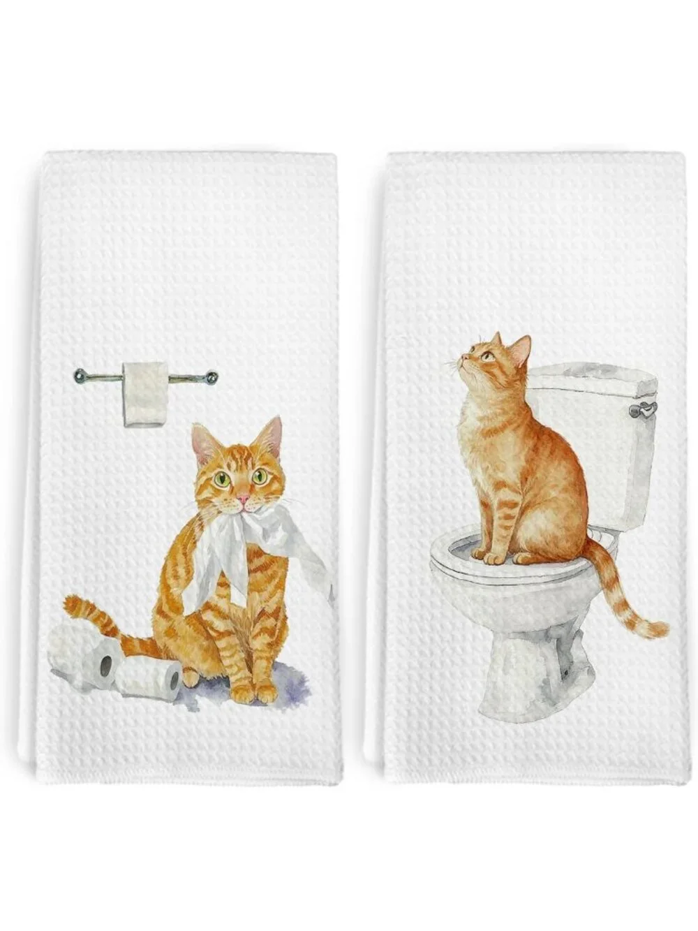Cute Orange Tabby Cat Hand Towels Set of 2 for Kitchen & Bathroom Decor, Gifts